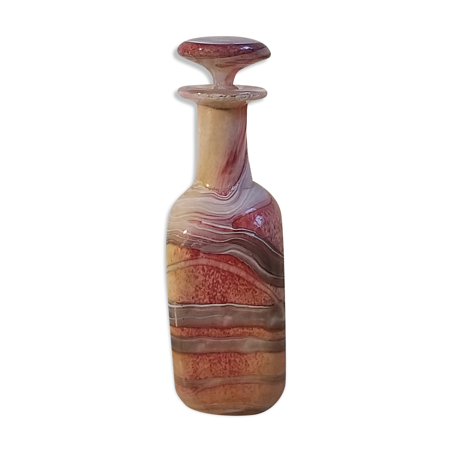 Murano's hand-blown glass carafe multilayered with its cap. 1960/1970.