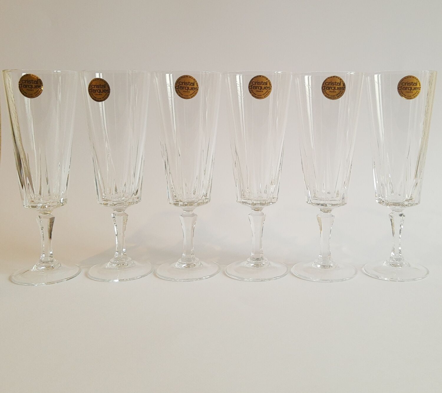 Set of 6 Cristal d'Arques 16cl Versailles vintage champagne flutes