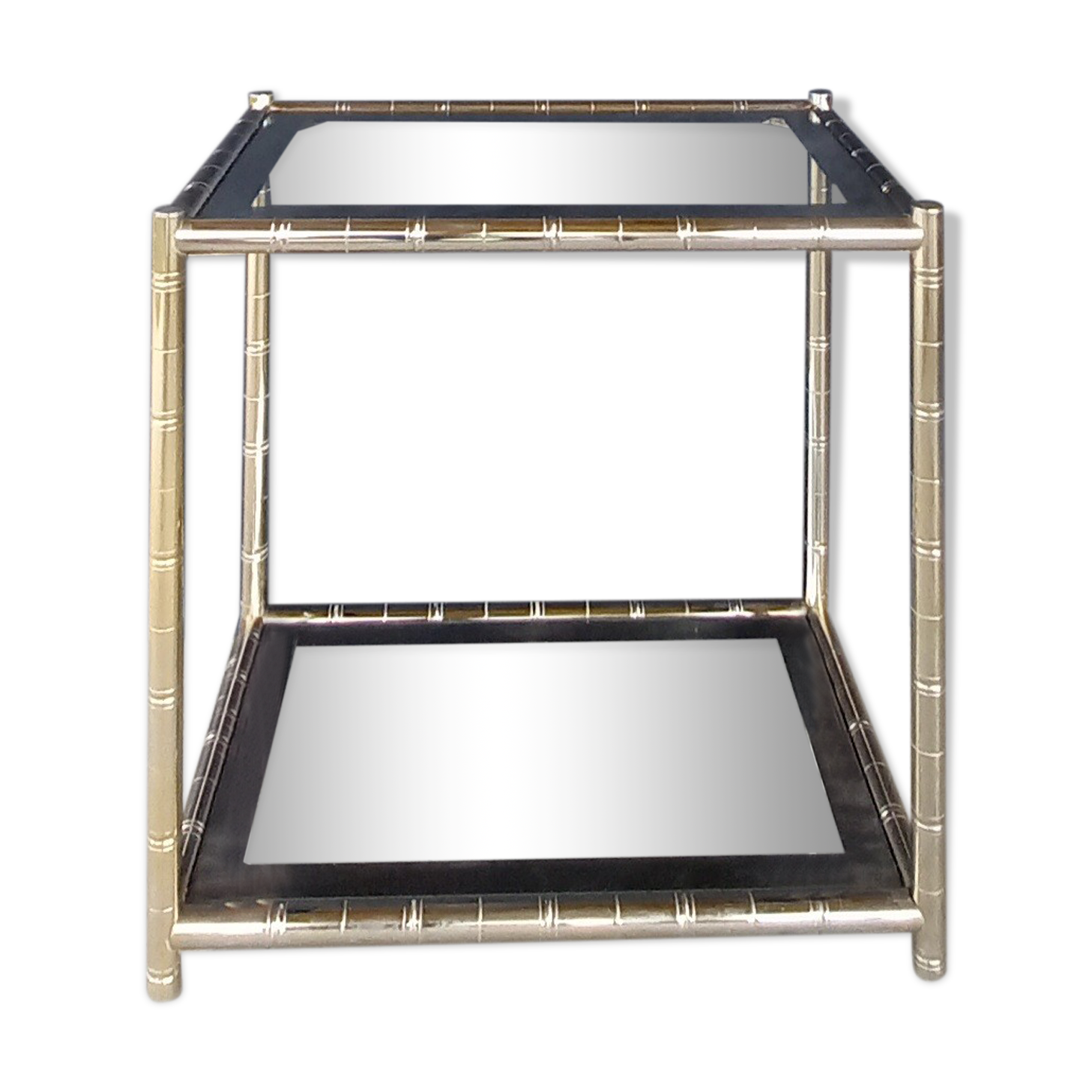 House lancel vintage. side table double trays, in gilded brass bamboo way. tbe