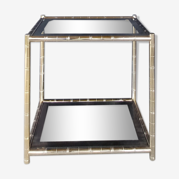 House lancel vintage. side table double trays, in gilded brass bamboo way. tbe