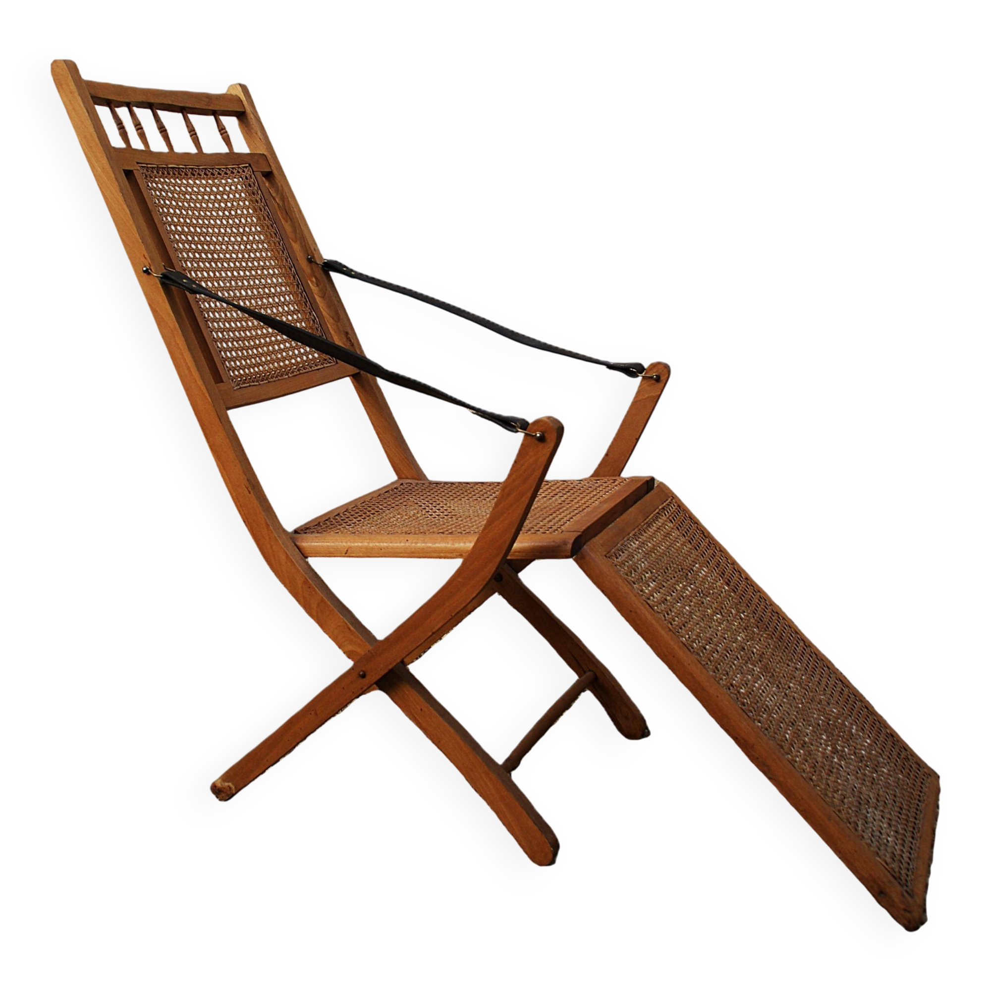 19th-century caned chaise longue in colonial style