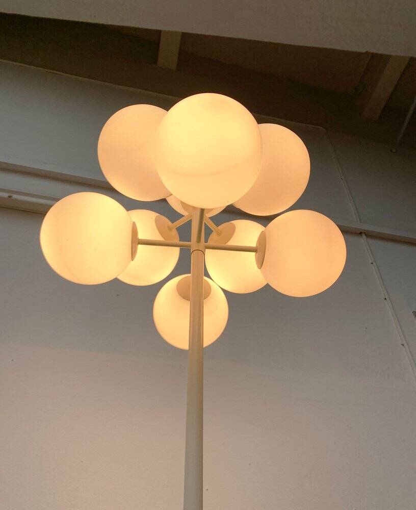 Minimalist glass and metal floor lamp from Switzerland, mid-century by E.R. Nele for Temde, 1960s.