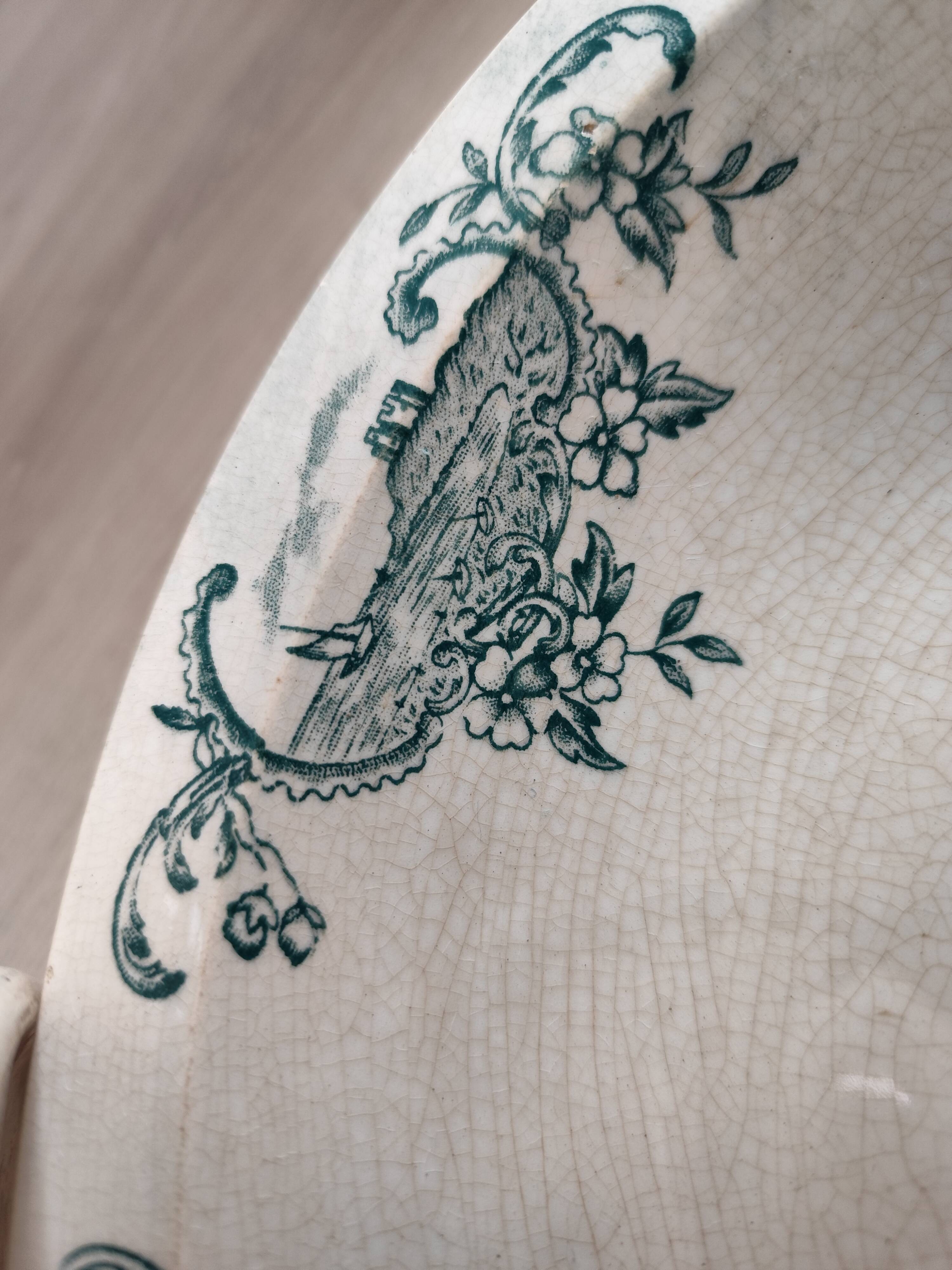 Trio of dishes: Salad bowl, Vegetable dish & Deep plate Faïence de Lyon Model