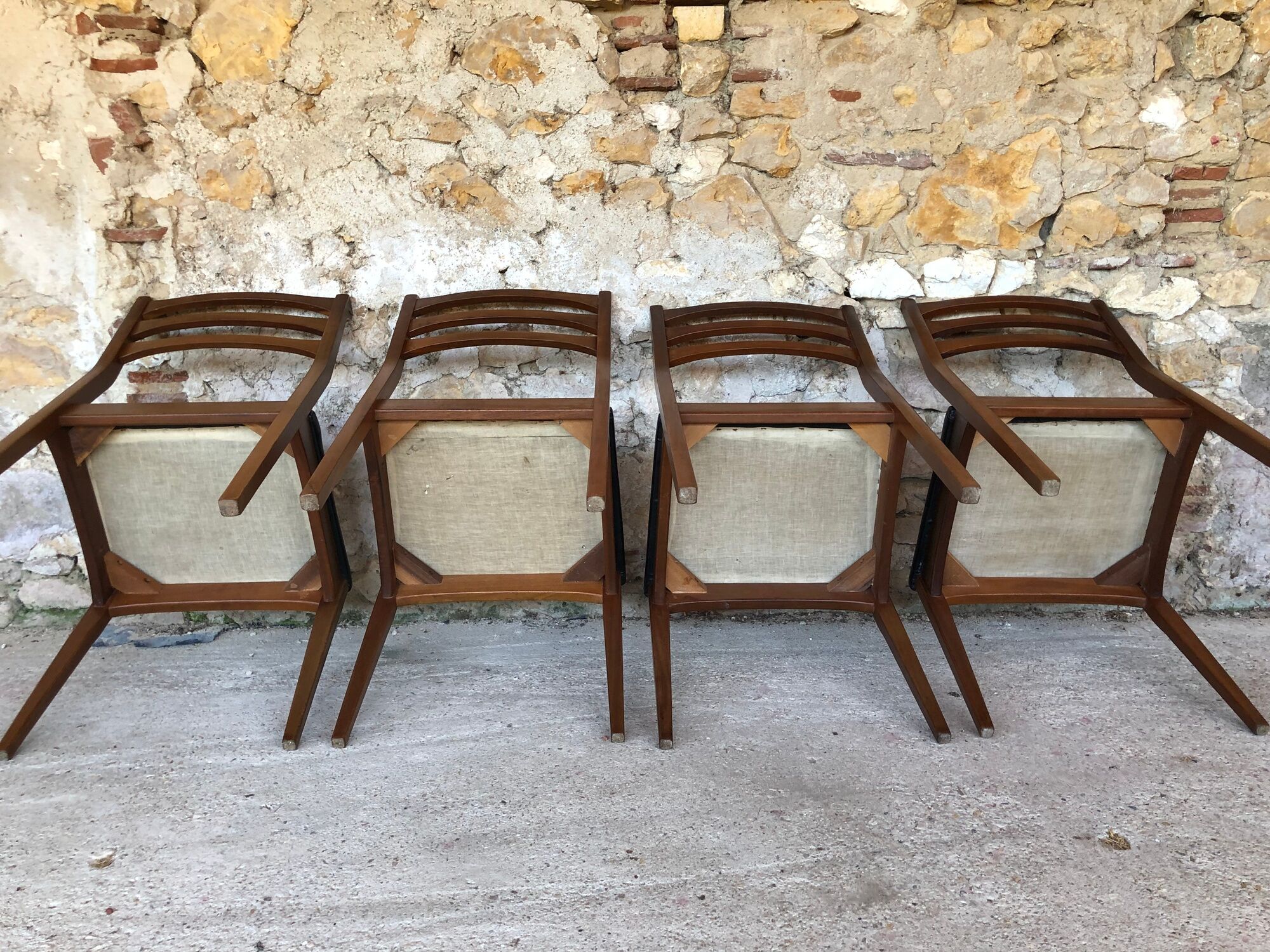 Set of 4 Scandinavian chairs teak and black skai 60s