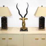 Brass Antelope Kudu Head Sculpture Marble 1970s