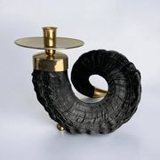 Twisted horn candleholder, resin and brass Italy, 1970s