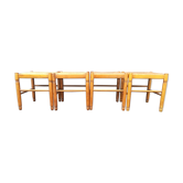 Suite de 4 tabourets en hêtre paillés