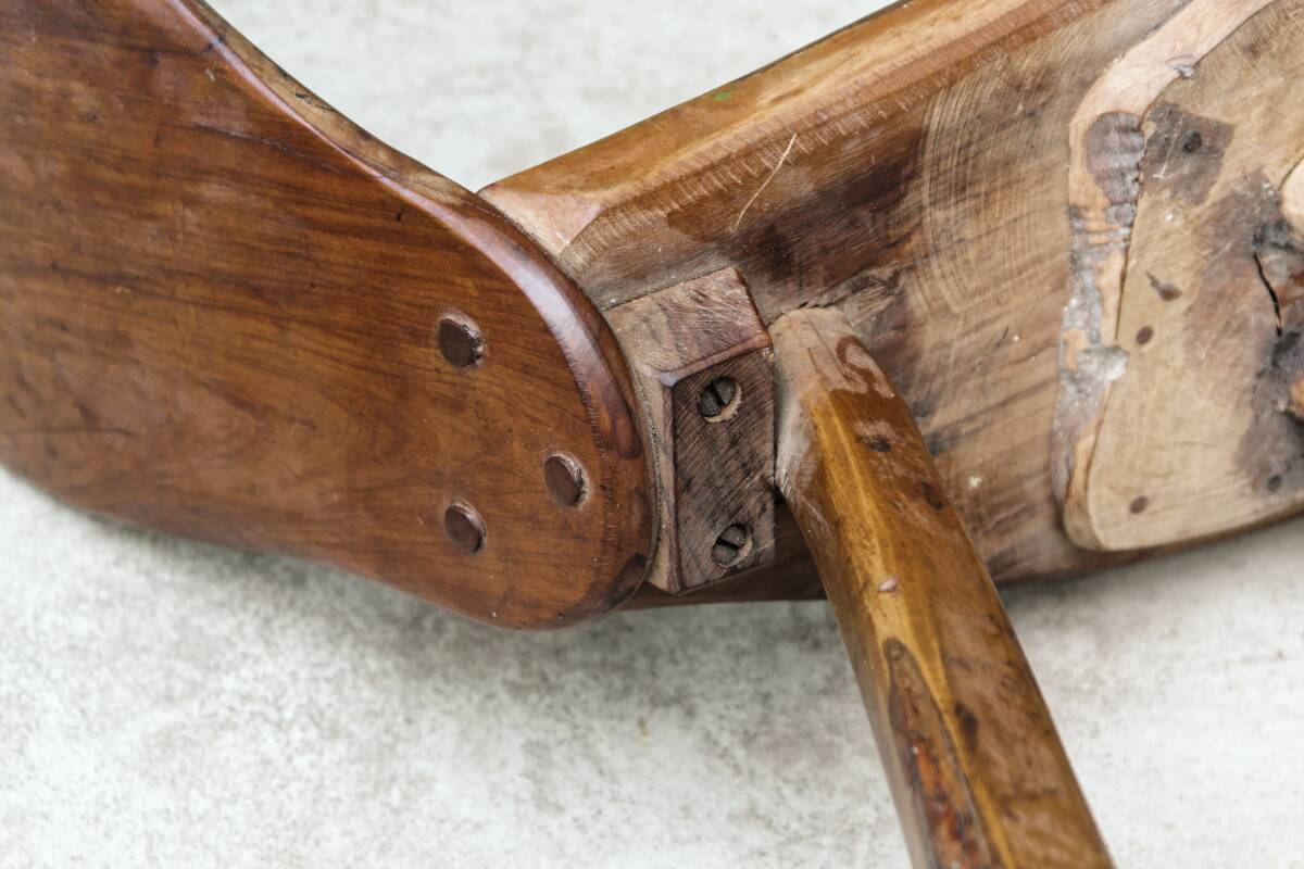 Pair of brutalist chairs in raw wood