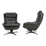 Ensemble de deux fauteuils à bascule pivotants en cuir du milieu du siècle, Peem, Finlande, 1970