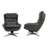 Set of Two Midcentury Swivel Rocking Leather Armchairs, Peem, Finland, 1970s