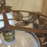 Chandelier wrought iron chandelier three bulbs with leaf flowers and glass lampshades