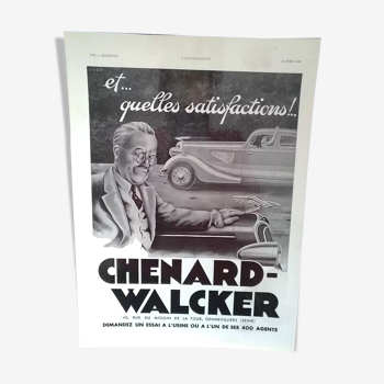 Publicité voiture Chenard  Walcker 1936 issue revue  l ' Illustration