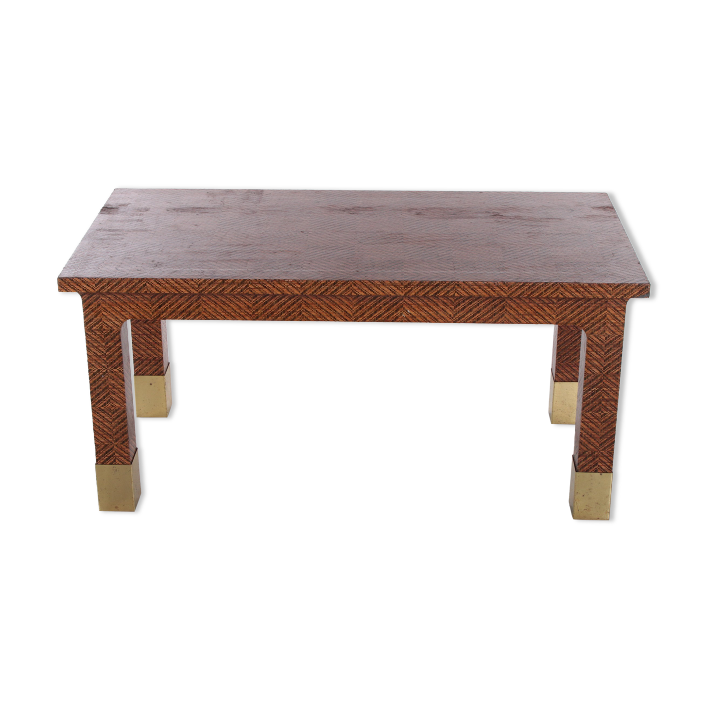 Harrison Van Horn Raffia and Brass Rectangle Coffee Table, 1970