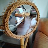 Pretty Soleil rattan mirror, 1950s