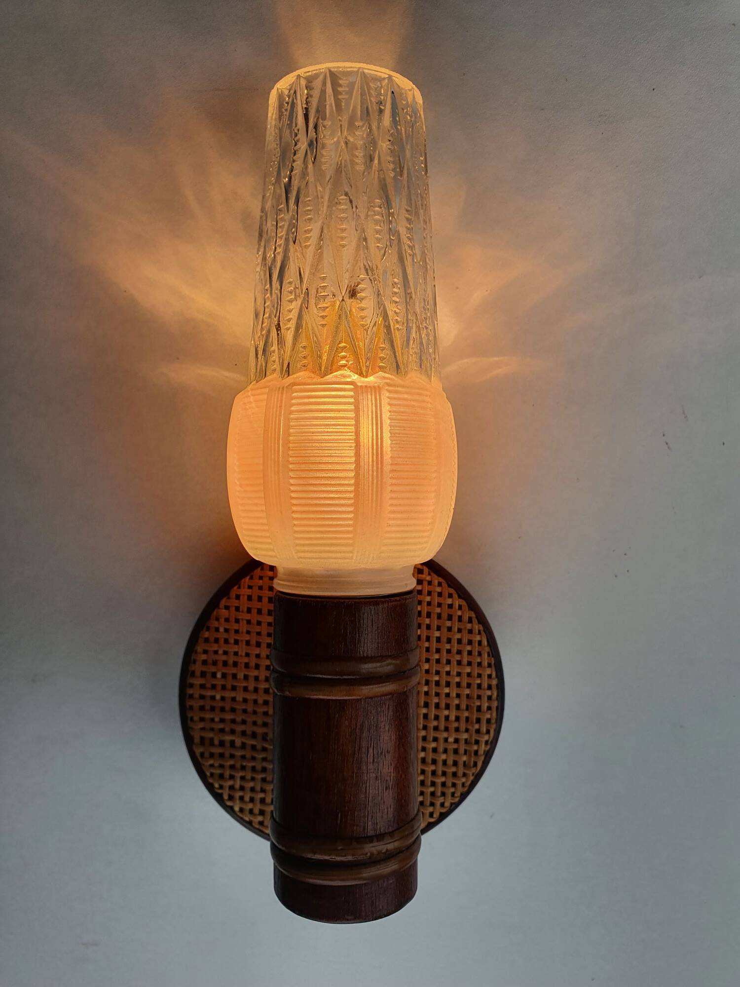 Pair of vintage rattan bamboo wall sconces