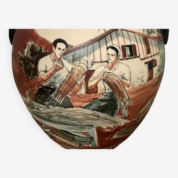 Vase Ciboure signé C. Fischer rare motif vanniers de chisteras