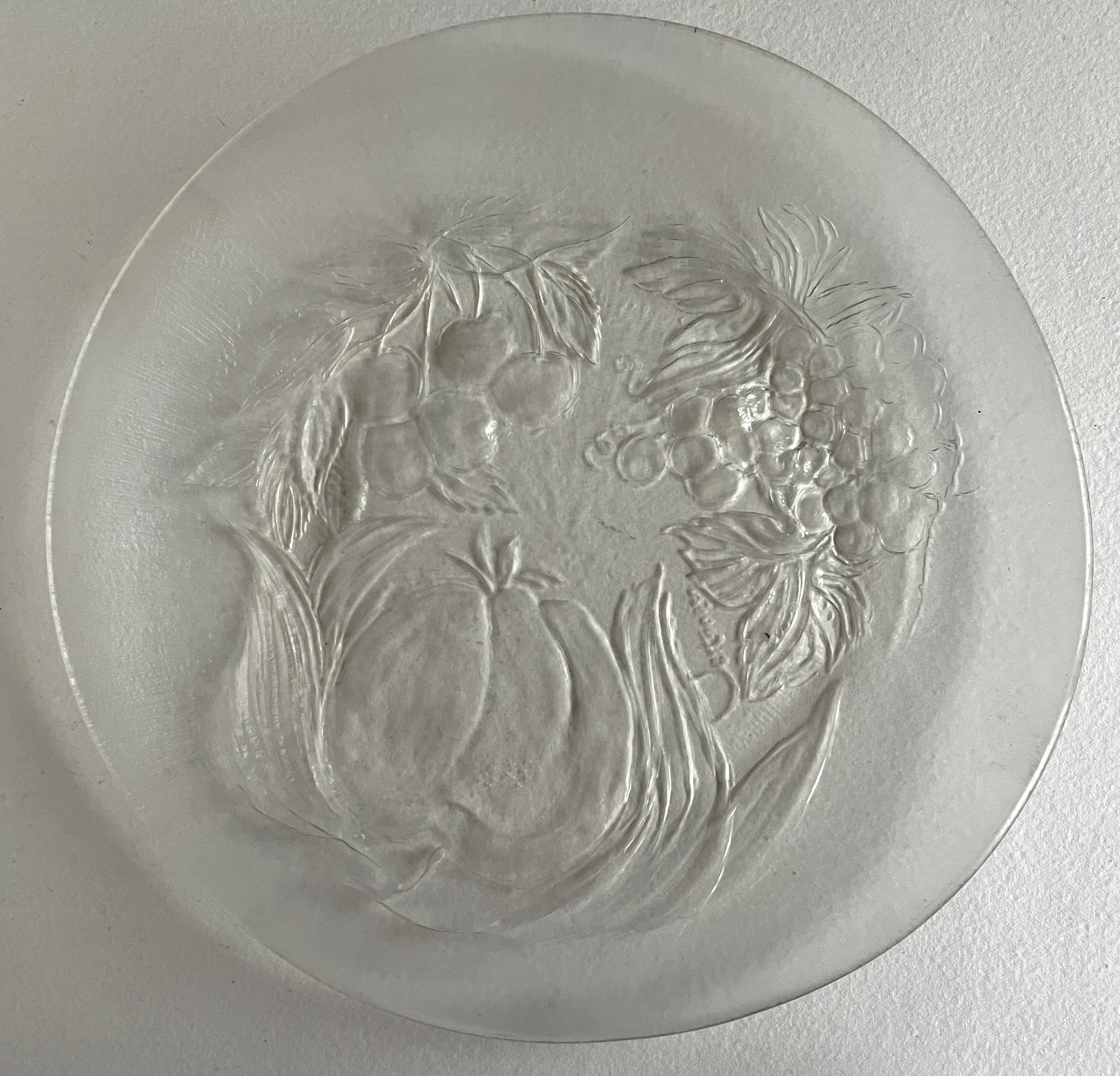 3 Glass plates decorated with fruit in relief
