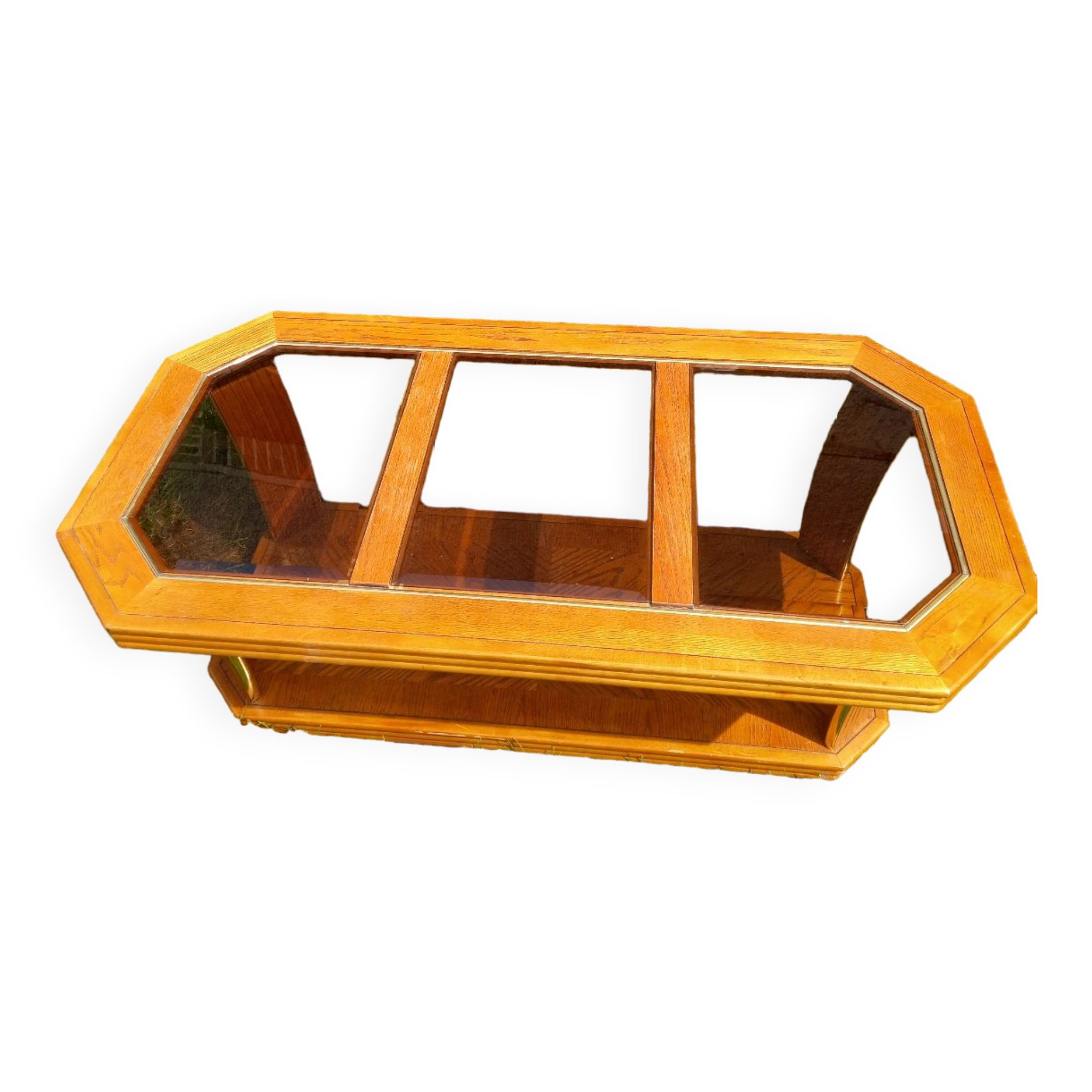 Vintage glass and wood coffee table