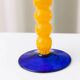 Murano Glass Candleholder - Postmodern Memphis Milano 1980s, Yellow Stem, Cobalt Base, Clear Cup