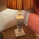 Wood and plaster lamp, new 2M cable, raffia lampshade