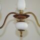 3 Light Vintage French Chandelier Gold Metal Glass Column & Decorated Shade