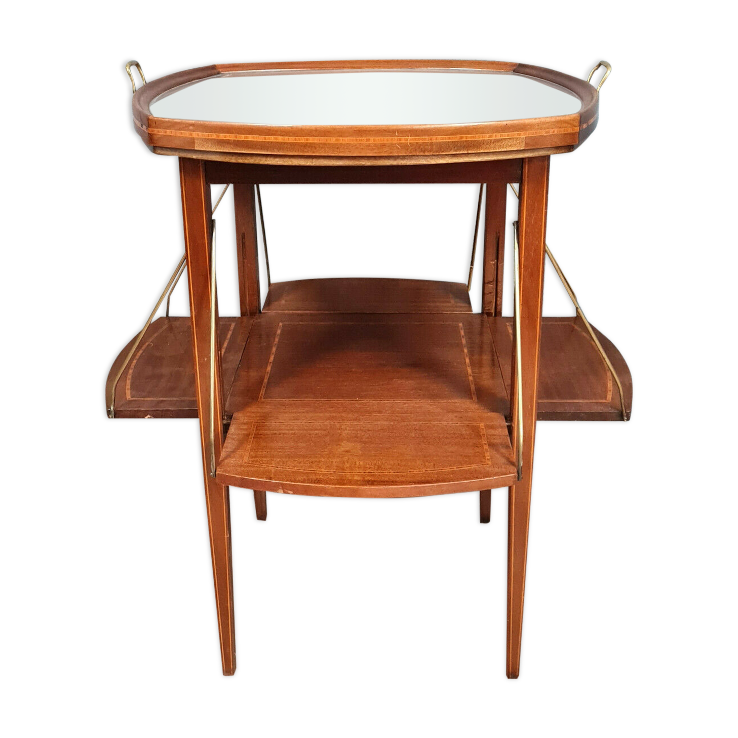 Table a thé louis xvi en acajou clair et filets vers 1900