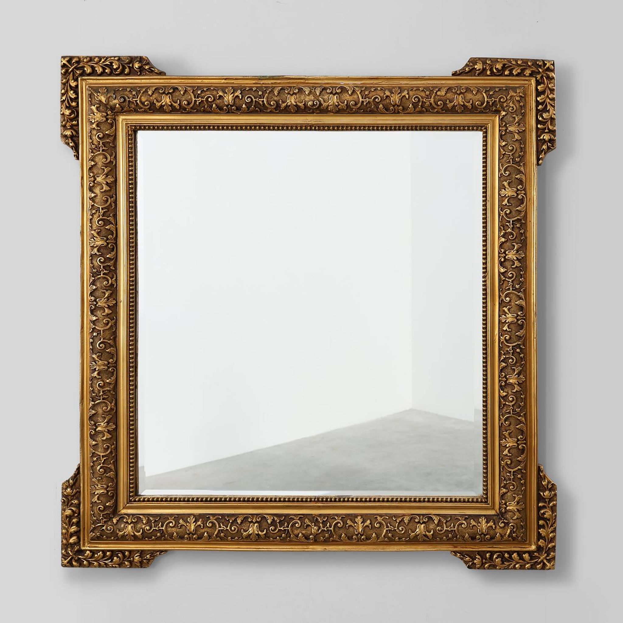 Large square giltwood mirror in Baroque style, 20th century