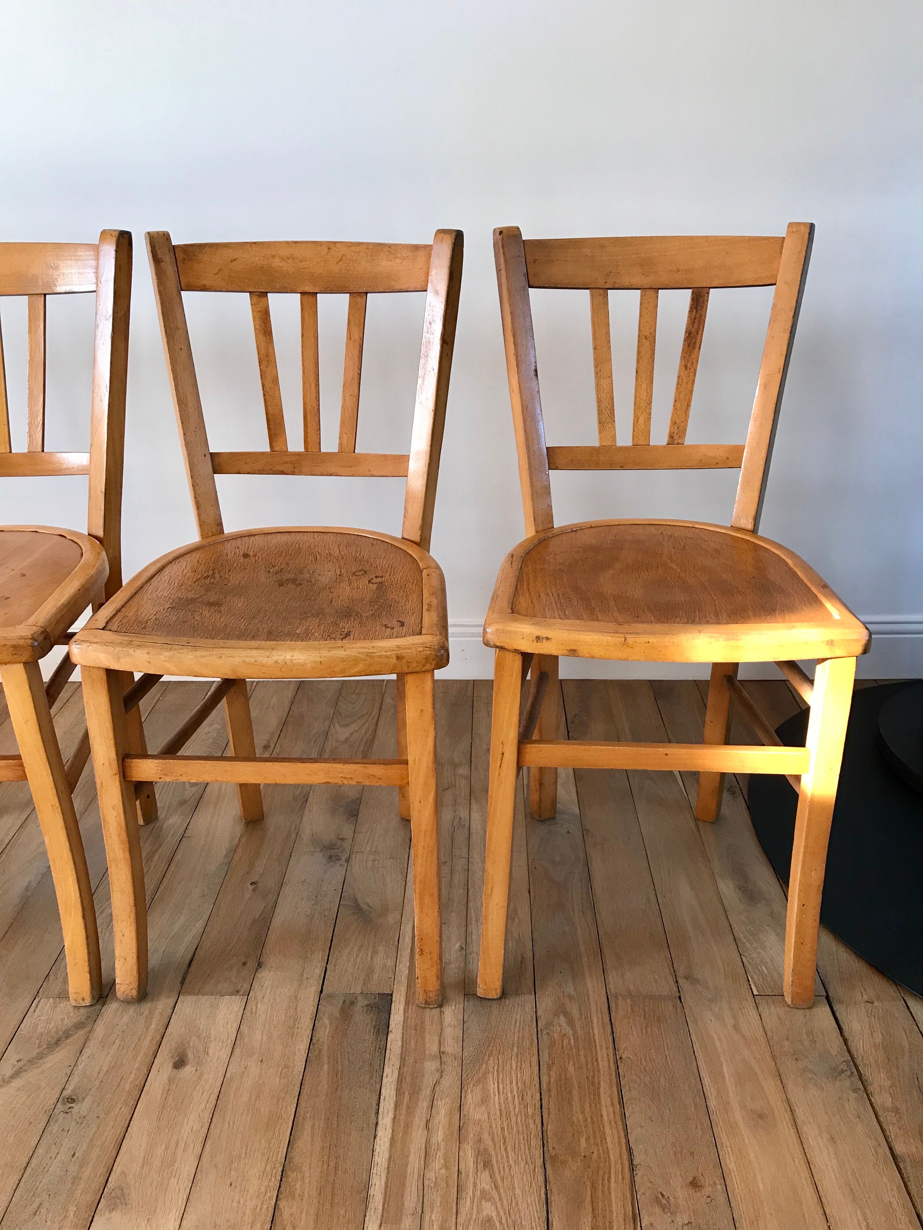 Set of 4 bistro chairs in beech wood 50s