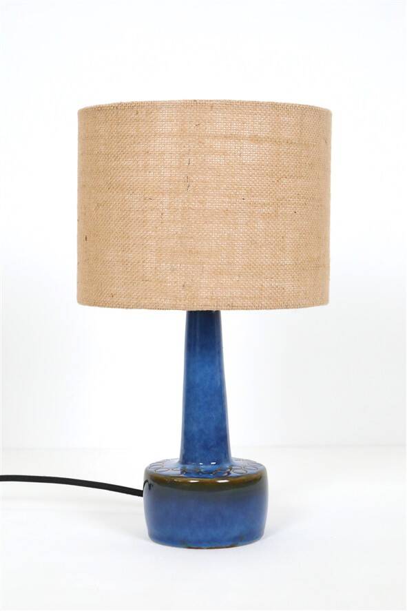 Ceramic table lamp “972” by Søholm with jute shade, mid-century Danish modern design, 1960s/1970s