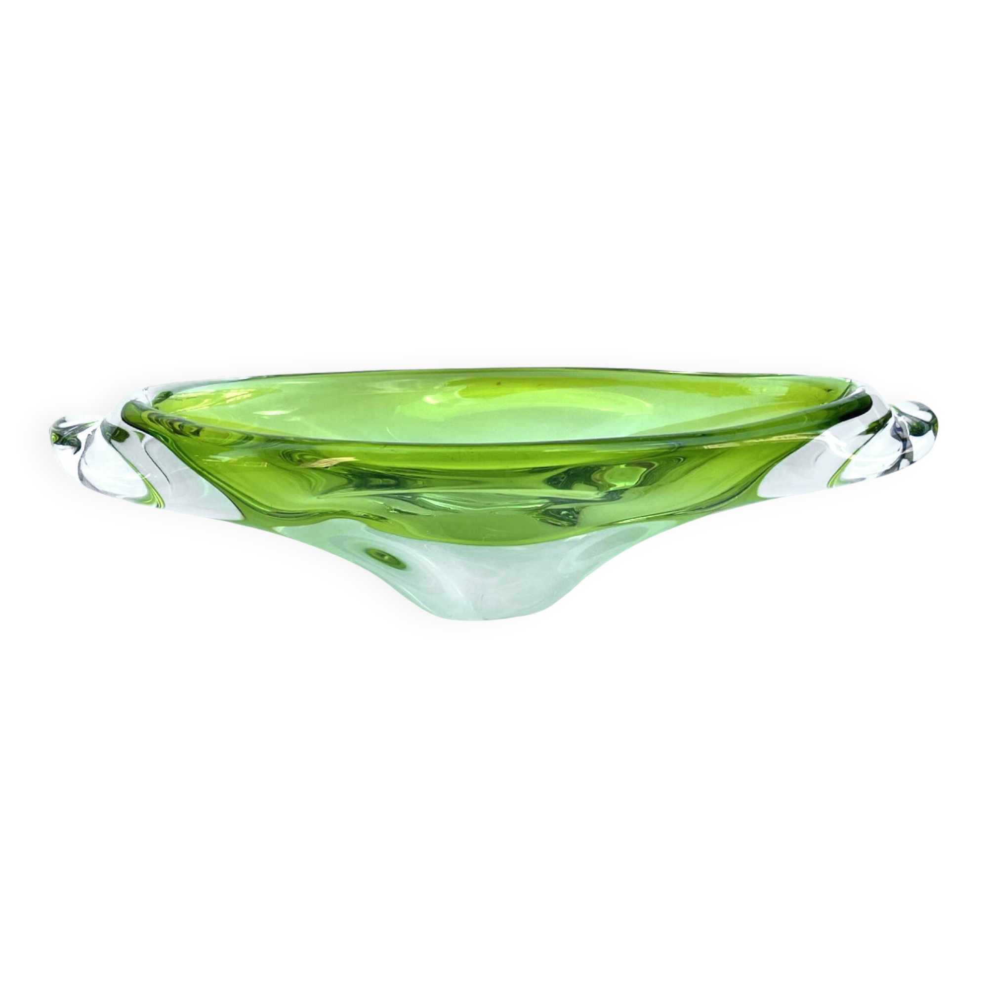 Green glass bowl, designed by J. Broz, Skrdlovice, Czechoslovakia, 1960s.