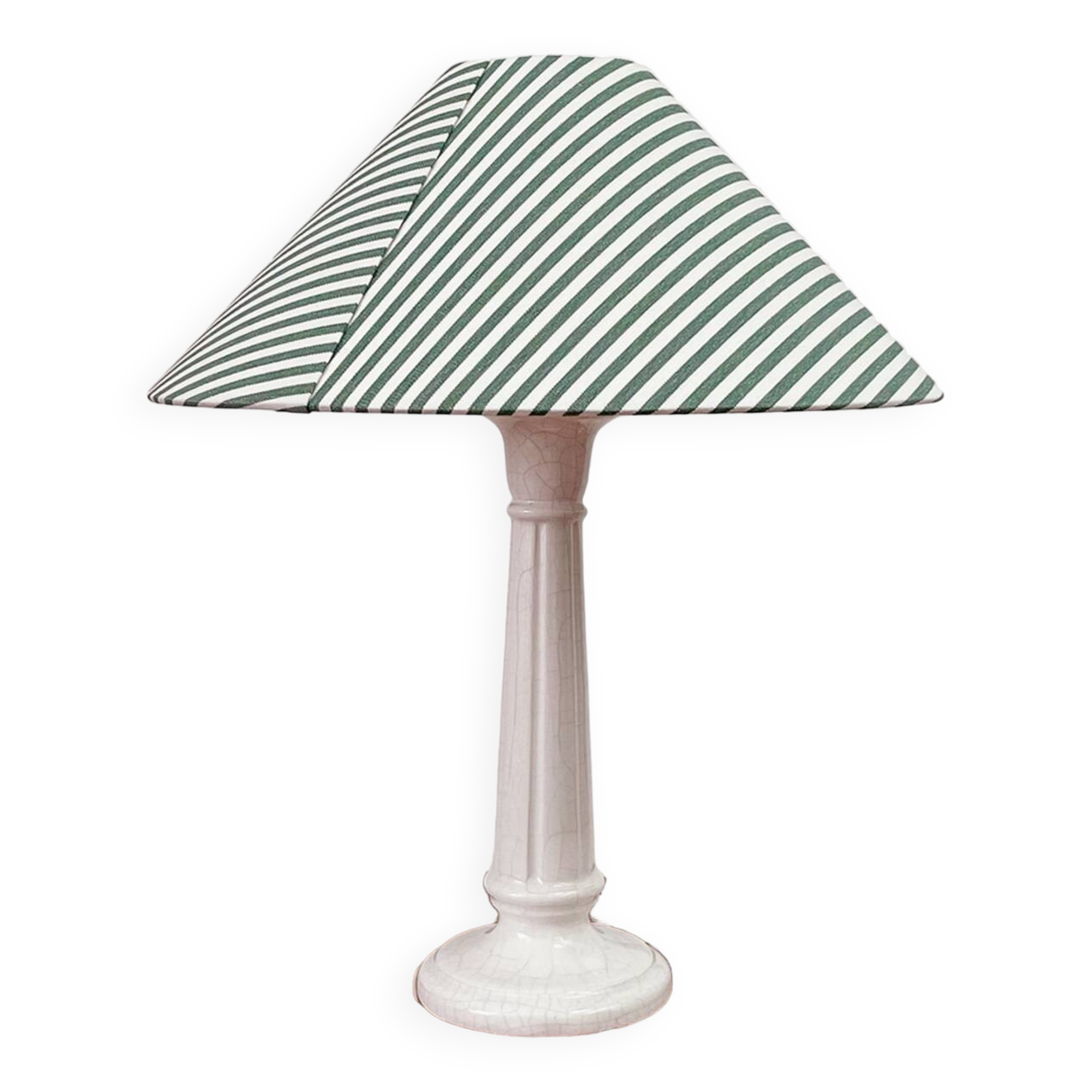 Earthenware lamp and striped lampshade
