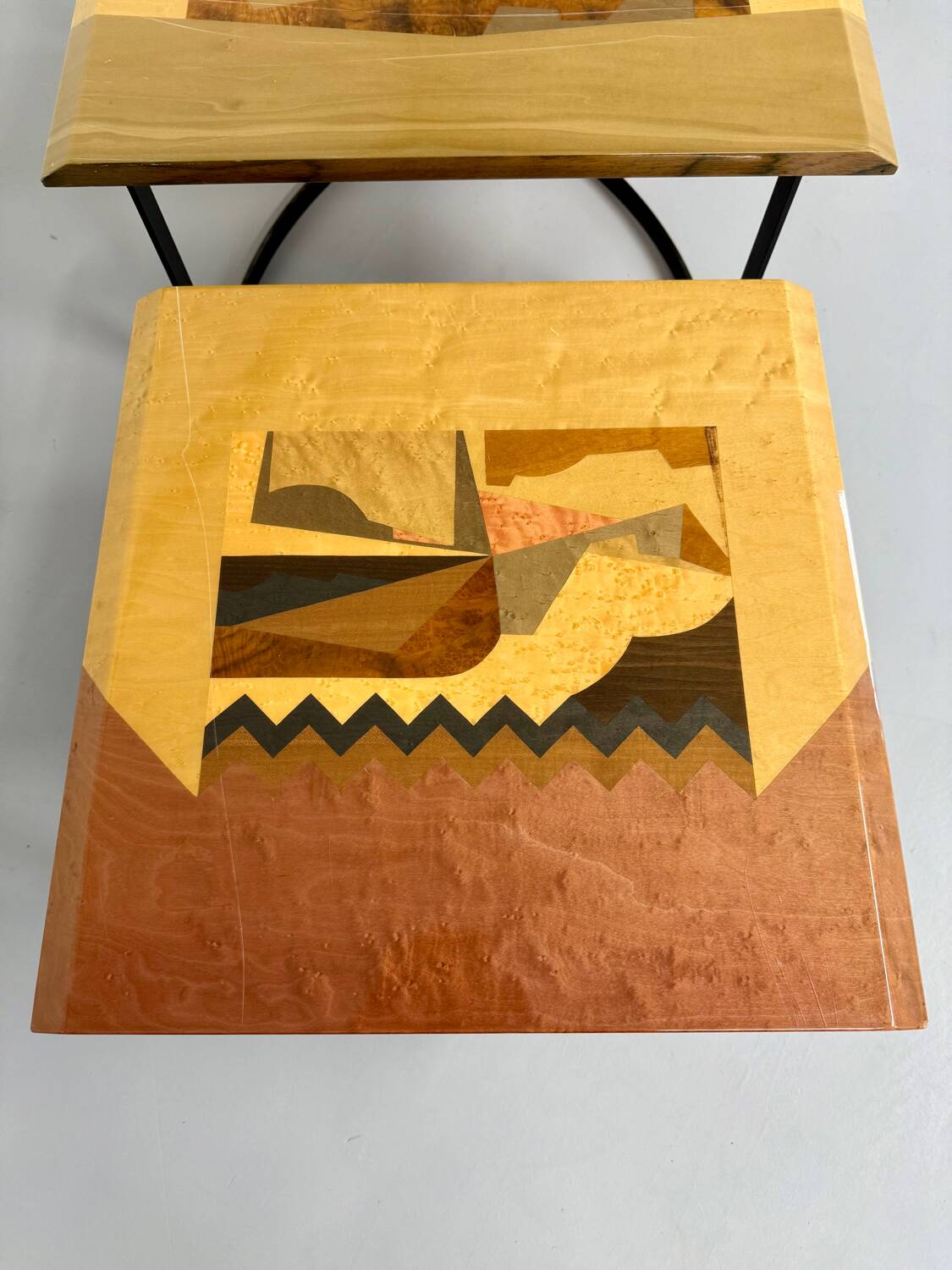 Vintage Italian design geometric marquetry nesting coffee table