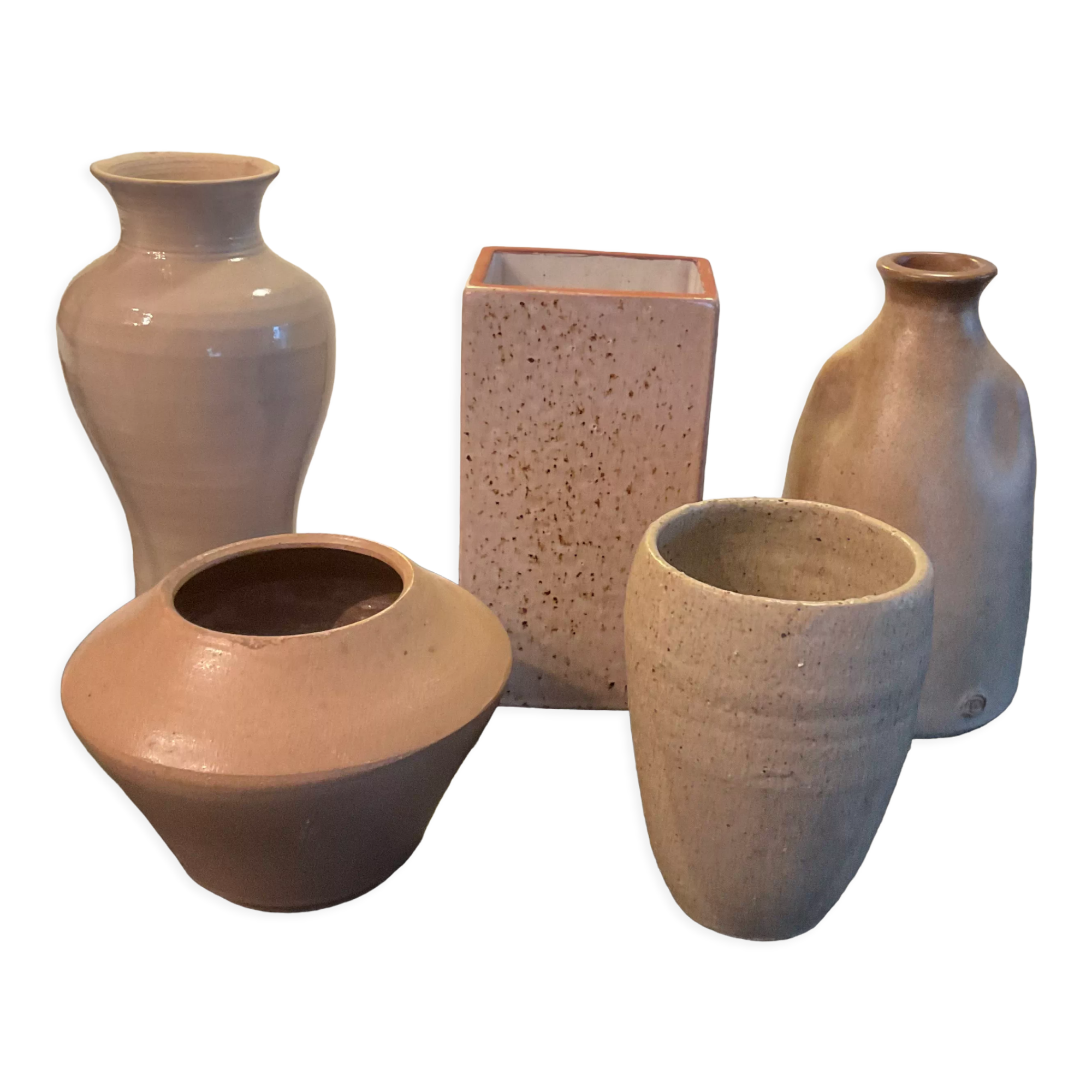 Series of 5 vintage beige ceramic vases