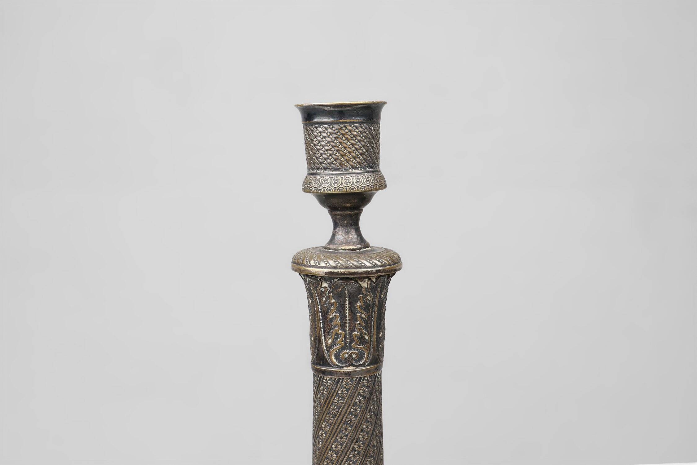 Large French Silvered Copper Candlestick, 1890s
