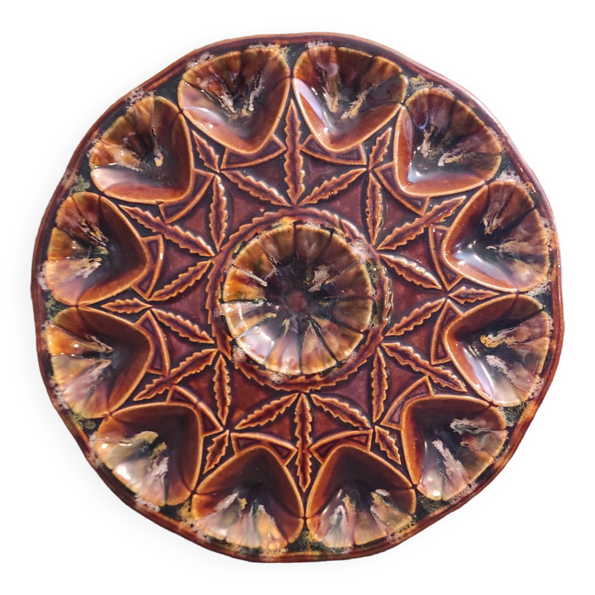 Vintage French oyster tray in Majolica from Vallauris