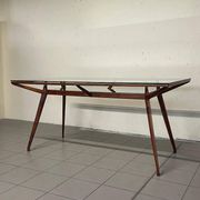 1950s Italian Wooden Table with Double Glass Top