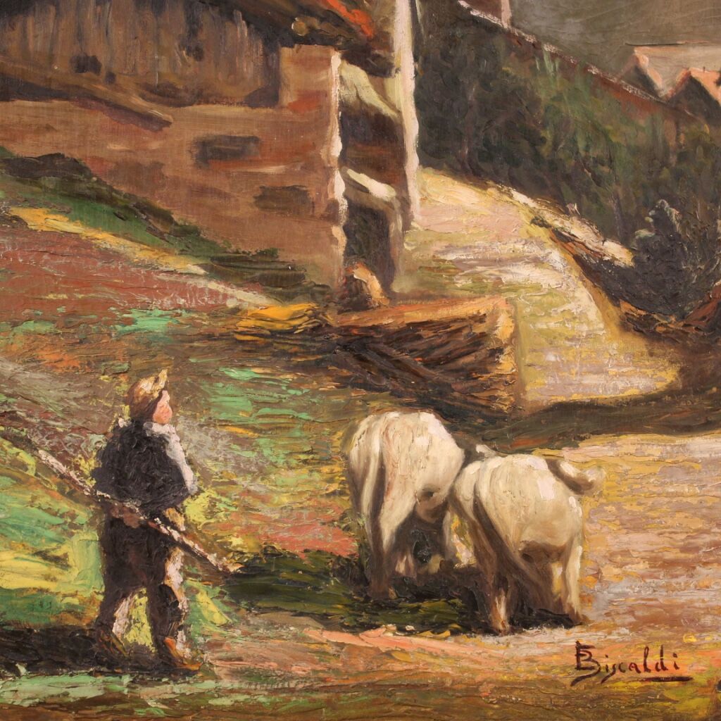 Bucolic landscape painting signed 50's