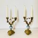 19th century candle holders in gilded bronze and porcelain
