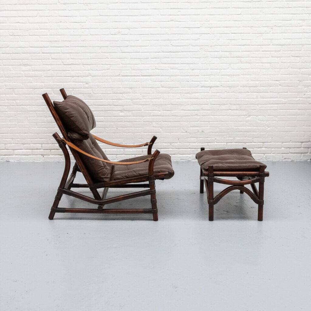 Fauteuil et pouf en bambou des années 1960