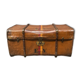 Antique brown travel case with wooden slides from the early 1900s