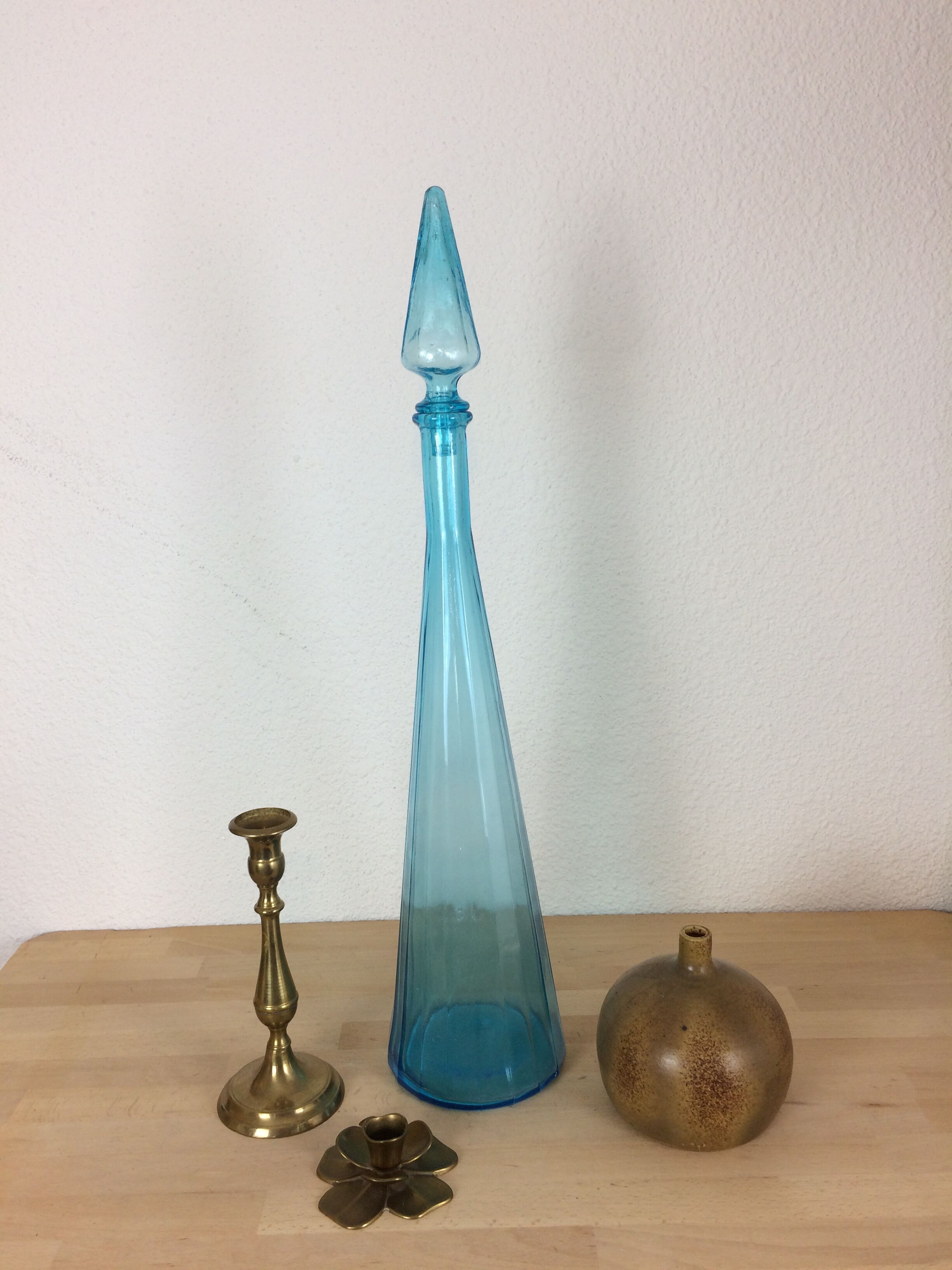 Carafe bouteille Empoli 68 cm italienne, verre bleu