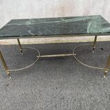 Coffee table in gilded brass and veined green marble
