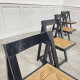 4 vintage folding chairs in wood and cane