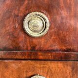Louis XVI style wooden veneered chest of drawers with a marble top.