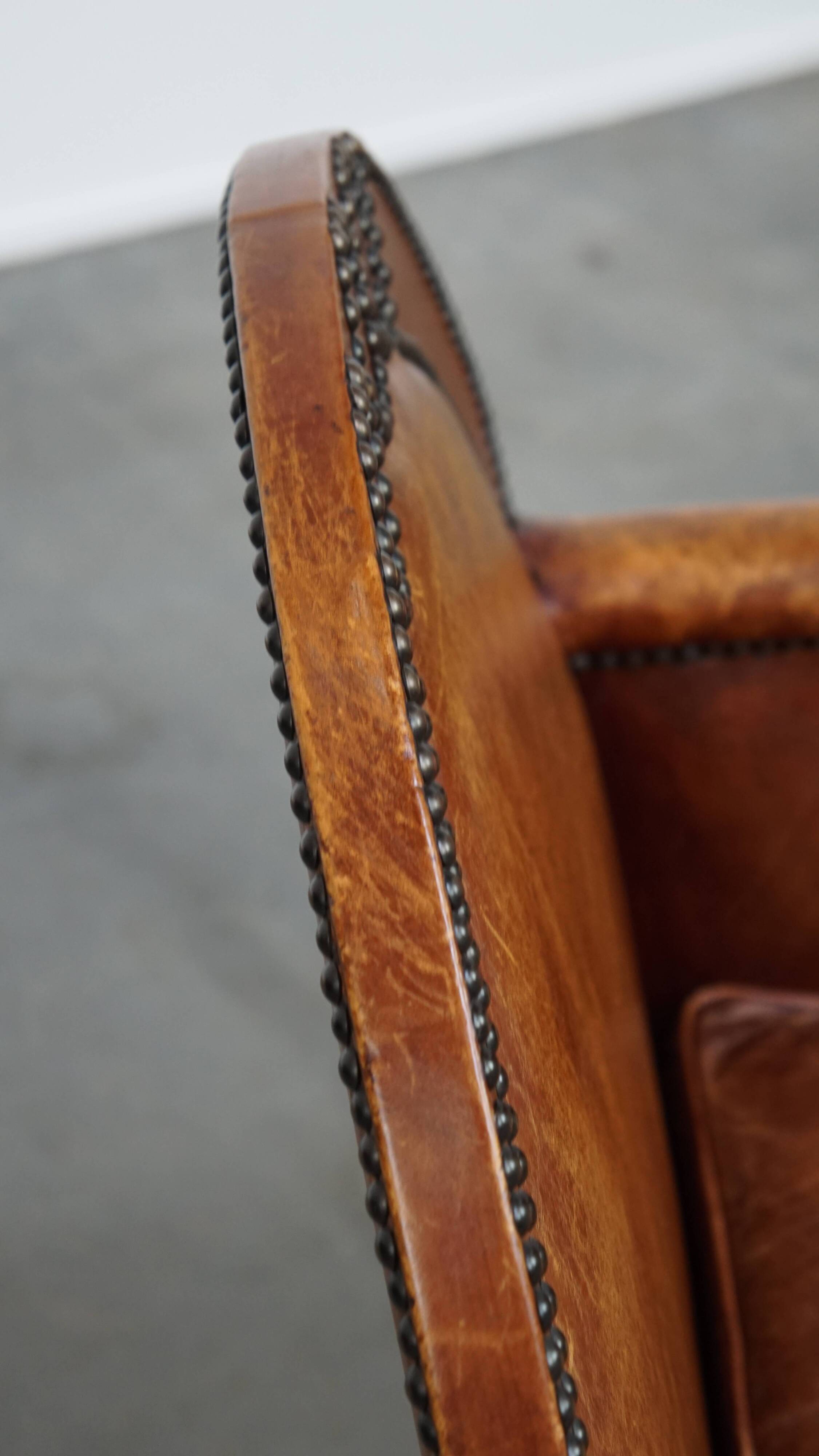 Fauteuil Art Déco en cuir de mouton