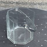 Ice bucket made in France in transparent faceted glass, stainless steel handle