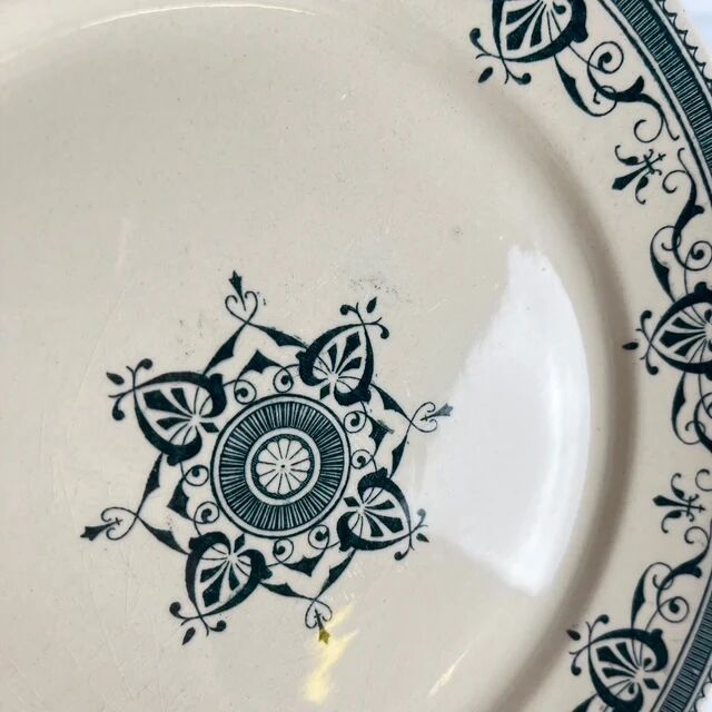 Set of 8 dessert plates in ironstone "Amiral", Creil & Montereau, green-blue, late 19th century.