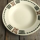 4 Soup Plates Faience from Salins Decor Green and Orange