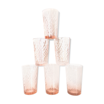 Lot of 6 orangeade glasses in pink glass rosaline arcoroc luminarc 12cm vintage