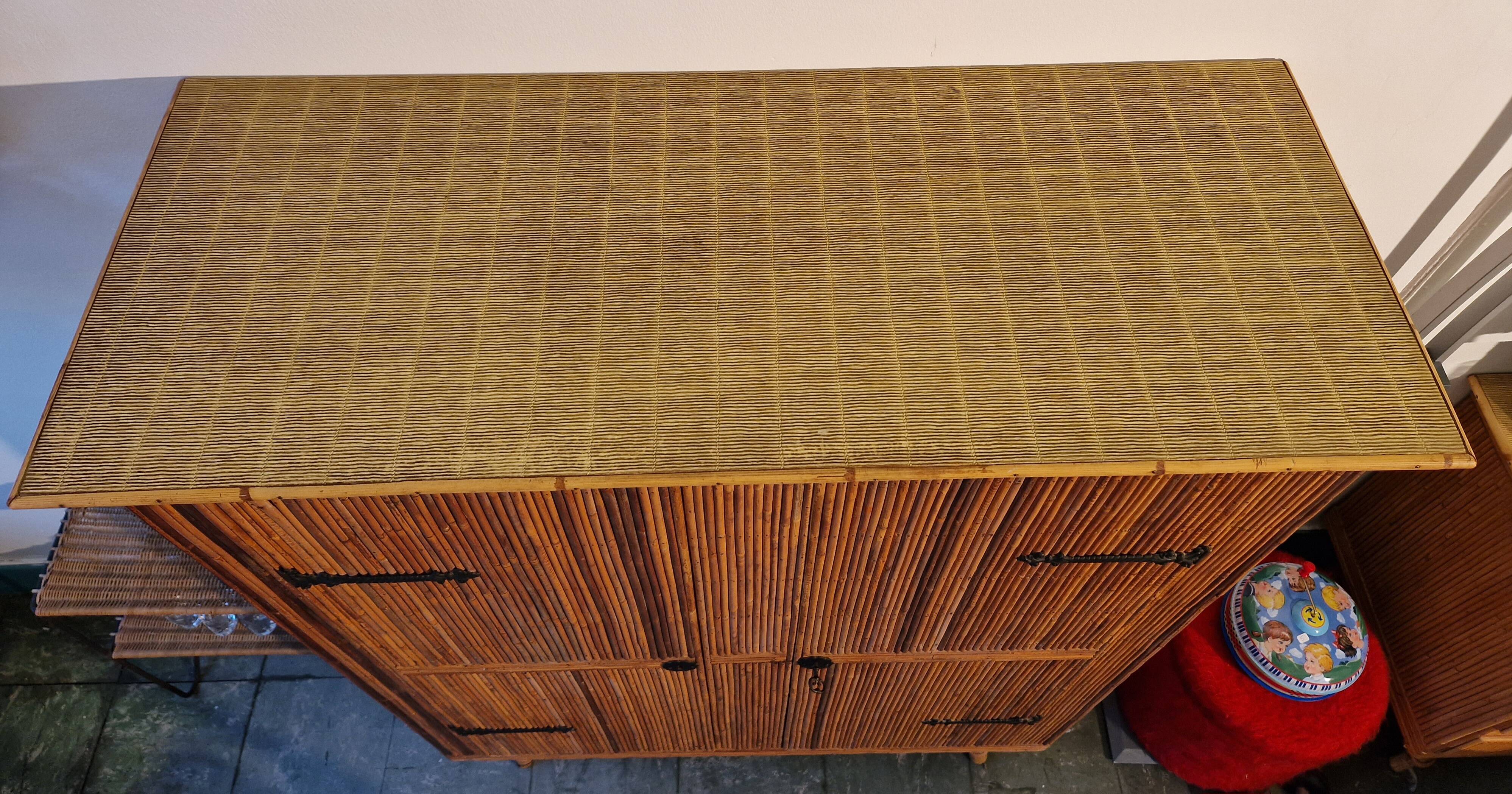 Wicker rattan bamboo wardrobe 1950 1960